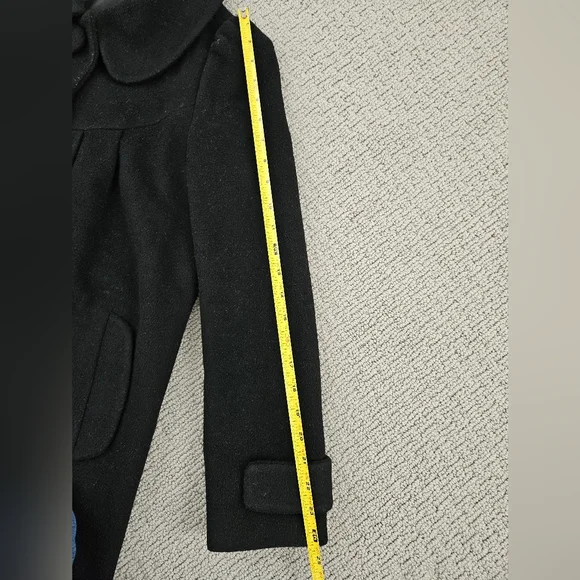 Women's Sz Small Wool Coat Jacket in Black w Oversized Collar and Puff Shoulders - Picture 8 of 11